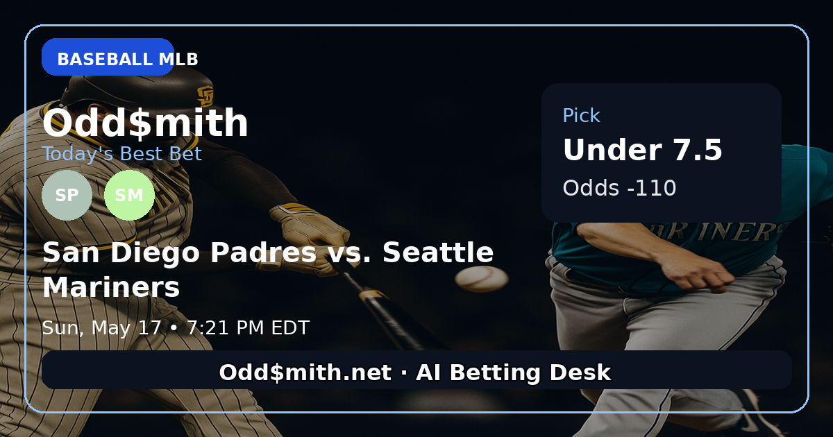 San Diego Padres vs. Seattle Mariners prediction: Under 7.5