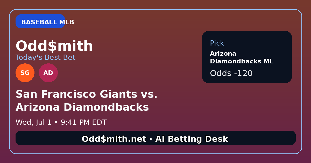 San Francisco Giants vs. Arizona Diamondbacks prediction: Arizona Diamondbacks ML